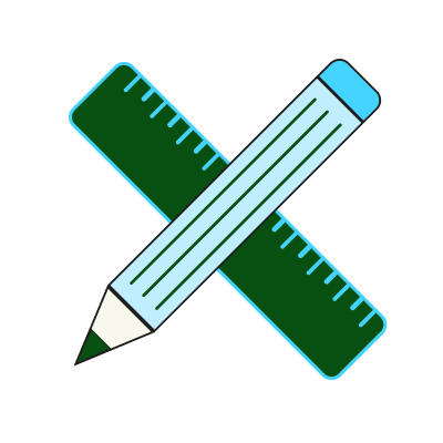 A pencil crossed over a ruler, symbolizing learning, skill development, practice, measurement, or educational activities.